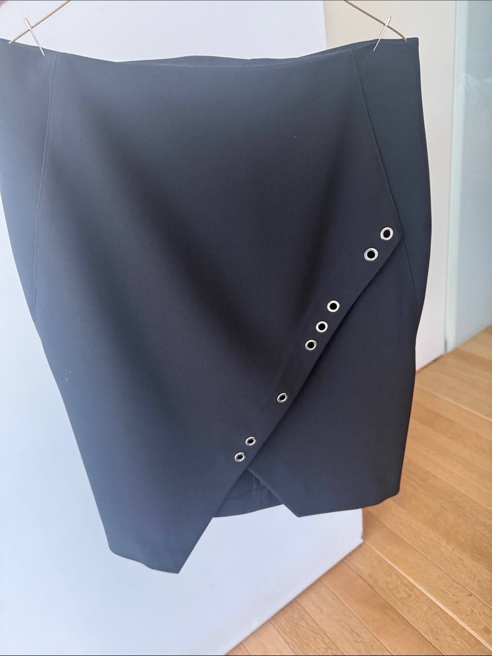 Donna Karan Black Asymmetrical Eyelet Wrap Skirt